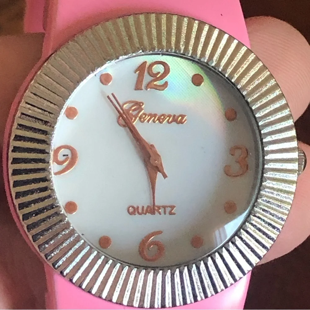 Ladies Geneva bubblegum pink soft silicone cuff watch